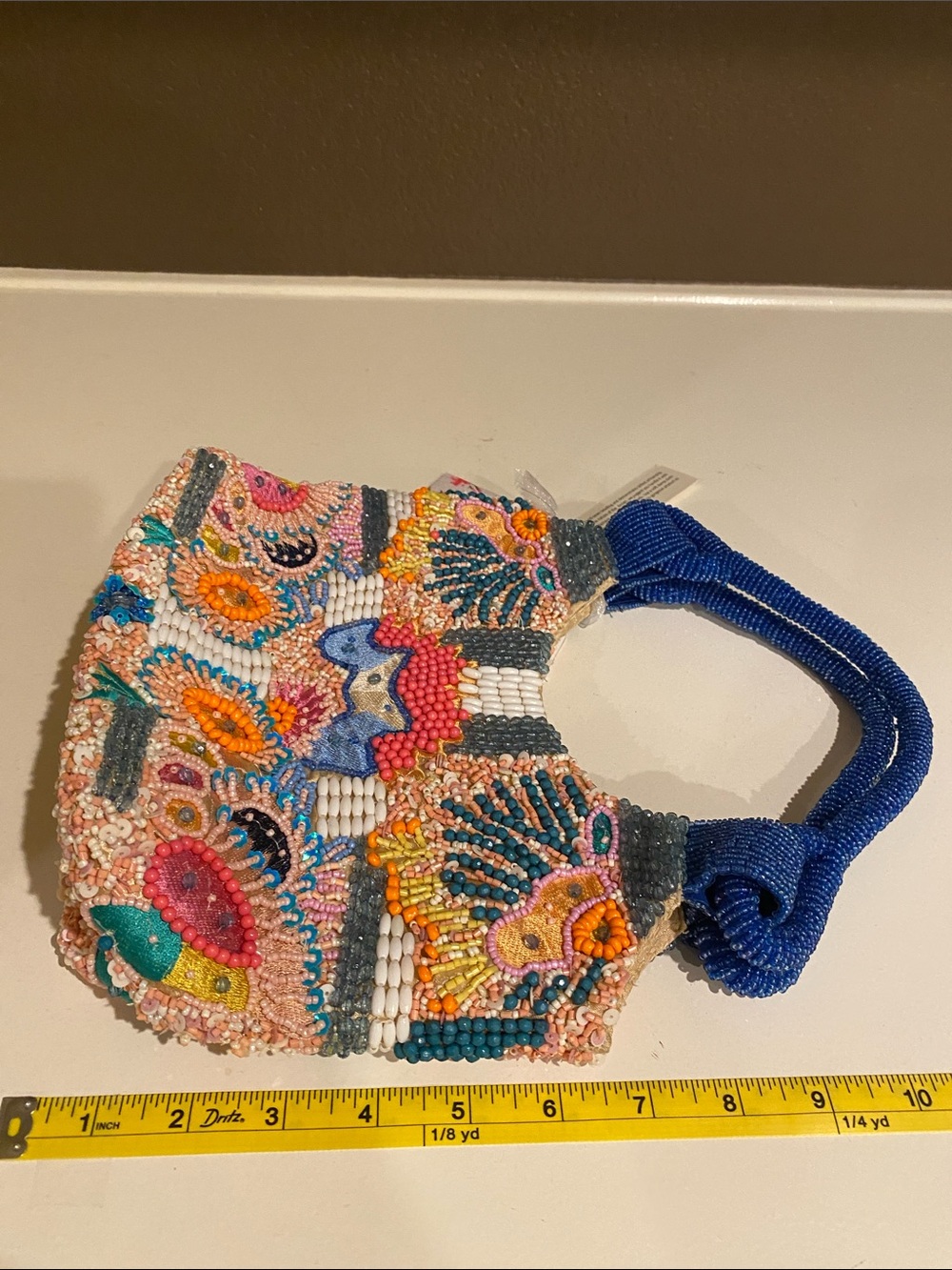New Colorful Beaded Bag with Blue Handles - Picture 9 of 9